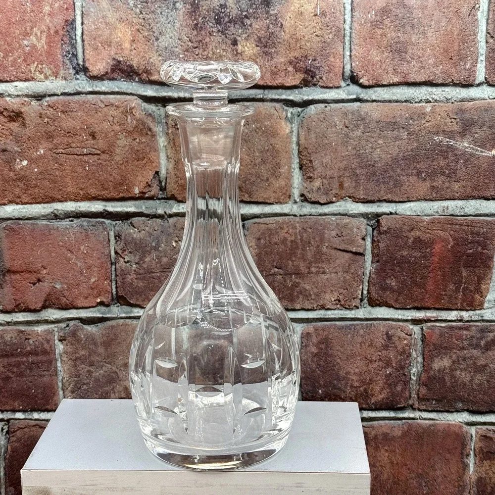 Vtg Crystal Decanter European Cut Heavy Glass Large w/Stopper Barware